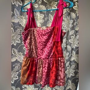 Multicolor pink babydoll top with tie straps